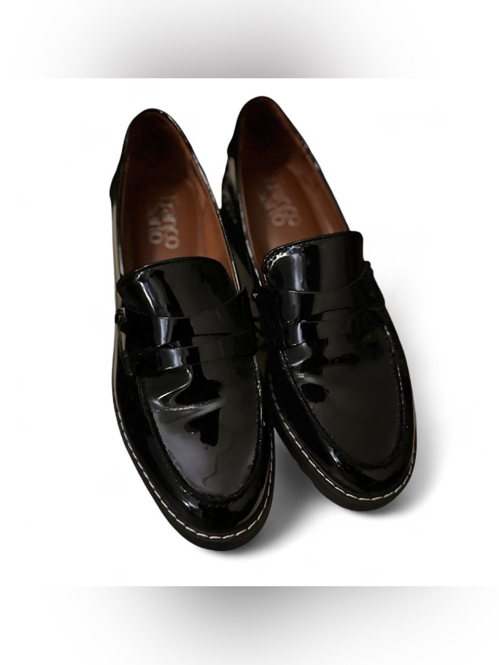 Franco Sarto Black Patent Leather Penny Loafers